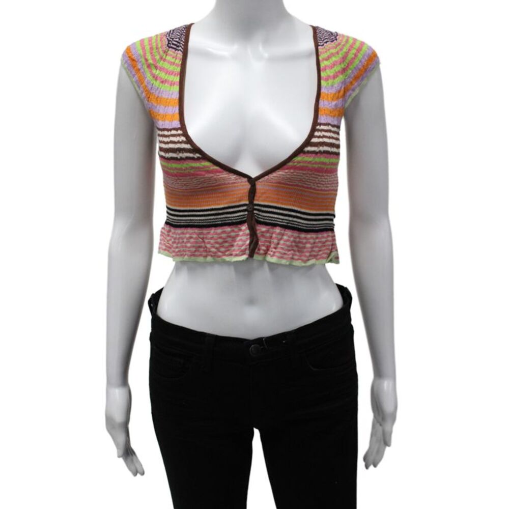 Free People Women Cropped Striped Scoop Neck Sleeveless Blouse Size S